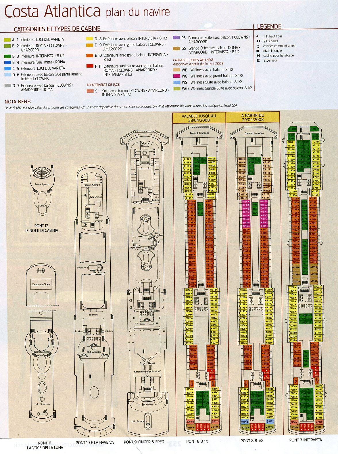 costa atlantica plan du navire